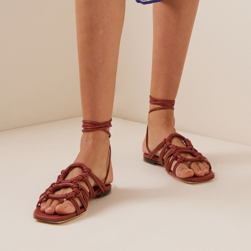 $325 NWT STAUD Adeline Leather Lace-Up Sandals Sz 7